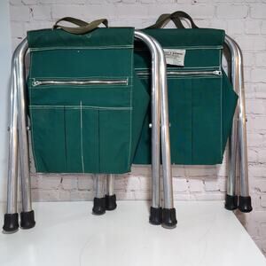 VTG 1940 Kit Stool Jr Folding Camp Stools Pair Houtz Barwick MCM Canvas Aluminum